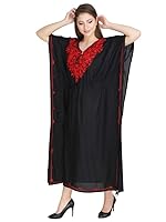 Ukal Women's Rayon V-Neck Kaftan Dress Ethnic Plus Size Loose Kimono Maxi Dress Red