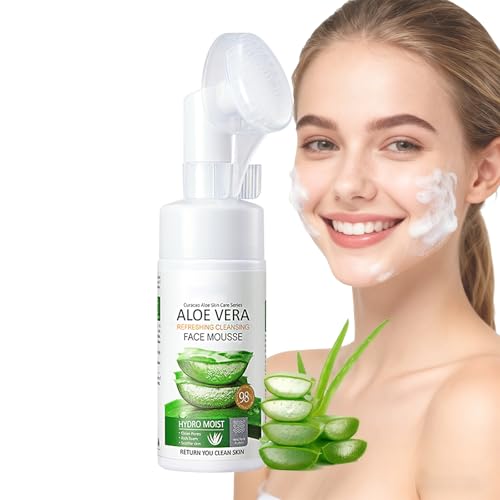Virecose 120ml Mousse Nettoyante pour le Visage à la Aloe Vera, Mousse Nettoyante Apaisante Avec Brosse Pour Enlever la Saleté Cleanser pour tous les Types de Peau