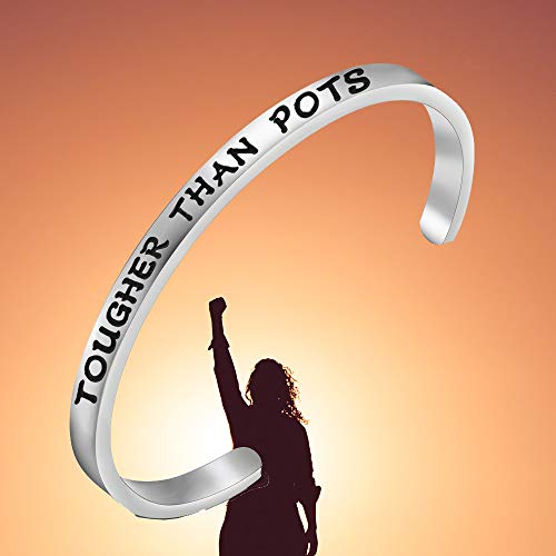 Image of POTS Dysautonomia Awareness Cuff Bracelet Tougher Than POTS Chronic Illness Jewelry