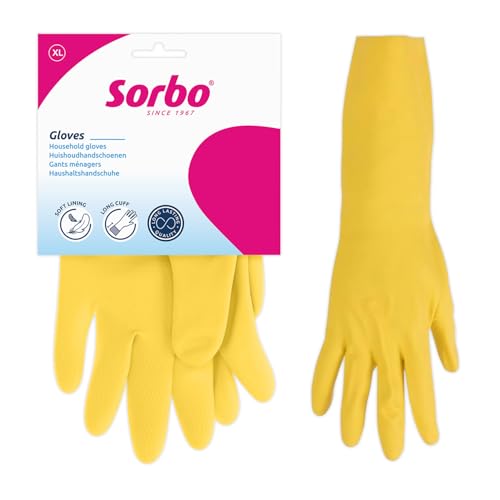 Sorbo Gants de Ménage en Nitrile sans Latex – Hypoallergéniques, Manchettes Longues – Nettoyage, Vaisselle, Jardinage – Taille XL
