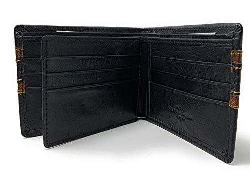 Western Genuine Leather Mens Metal Concho Bifold Short Wallet in Multi Emblem (Black Praying Cowboy)3