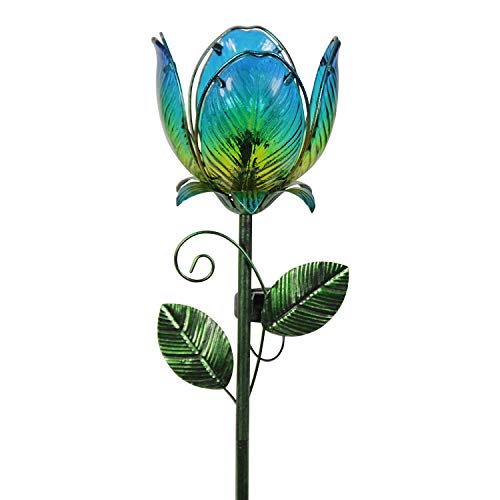 Exhart Garden Stake, Solar Blue Flower Garden Sculpture, LED Light Crackle Ball, Glass and Metal Outdoor Garden Decor and Yard Art, 6 x 5 x 36 Inch Exhart Garden Stake, Solar Blue Flower Garden Sculpture, LED Light Crackle Ball, Glass and Metal Outdoor Garden Decor and Yard Art, 6 x 5 x 36 Inch