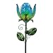 Exhart Solar Glass Flower Stakes - Colorful Flower Stakes with Solar Powered Garden Lights, Outdoor Blue Flower Décor with Garden Accent Light for The Driveway, Yard or Lawn 6"L x 5"W x 36" H