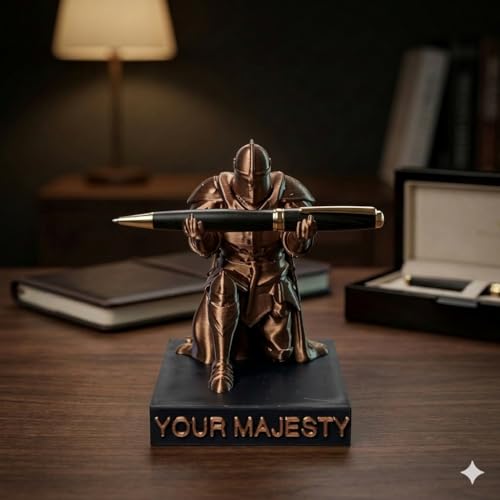 Image of Pen Holder Sculpture Eco PLA Water Resistant Scratch Resistant Desk Organizer 5x4x3 Inches Satin Silk Metallic Finish Armour Decorative Tool Stand (Copper - Customisable)