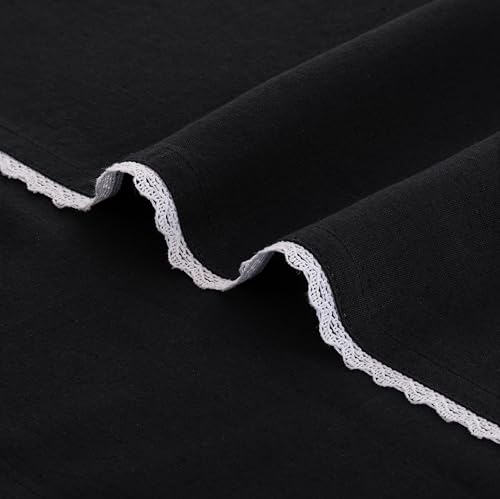 Image of FINGERCRAFT Cloth Napkins Set of 6, 20x20 Inch Cotton Linen Blend Dinner Napkins Lace Trim, Reusable Washable Table Napkins for Wedding, Farmhouse Dining, Parties & Home Decor (Black)
