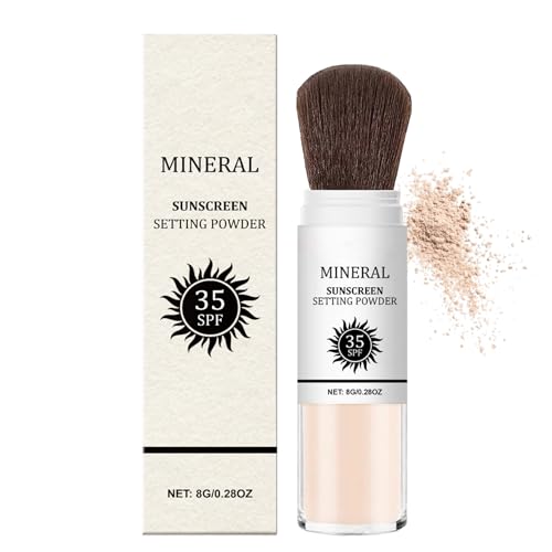 Mineral Sunscreen Setting Powder, SPF 35 Polvo protector solar con pincel, control de aceite y polvo suelto translúcido duradero, resistente al agua, maquillaje en polvo mate, ligero y transpirable