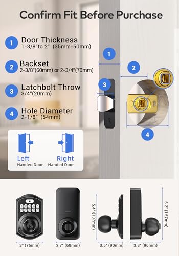 TEEHO TE003 Keyless Entry Keypad Door Lock with Handle, Electronic Digital Smart Locks for Front Door, Smart Door Knob with Code for Bedroom, Auto Lock, Passage Mode, Easy to Install, Matte Black thumbnail 2