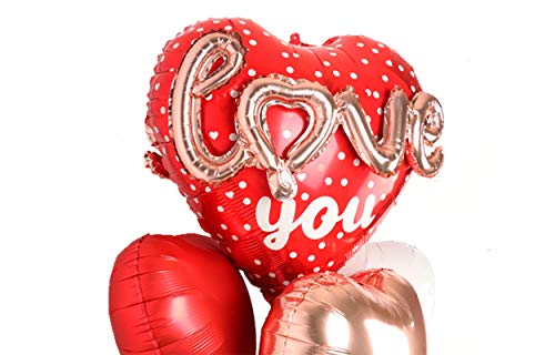 Image of Red Heart Shape Rose Gold Love You Balloons Pack Of 6 Foil Helium Mylar Balloons For Valentines Day Mothers Day Wedding Anniversary Decorations Bridal Shower Birthday Party