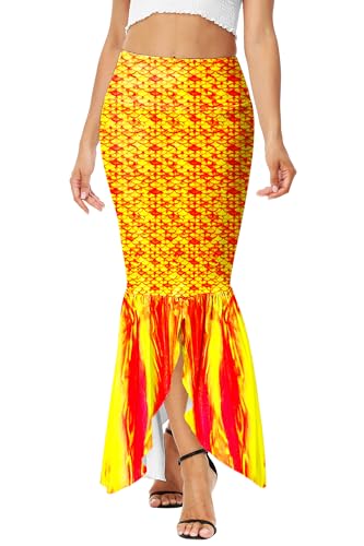 Orange Mermaid Costume Women Halloween Fish Tail Skirt Wraped Hip Party Cosplay Outfits M