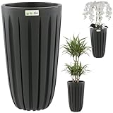 botle Blumentopf Blumenübertopf Blumenkübel mit Einsatz, Farbe Anthrazit, Runde Ø 29 cm, H 50 cm schöne, stylische Rillen, Oberfläche Matt Kunststoff Modern Glamour Terrasse Garten Balkon Haus