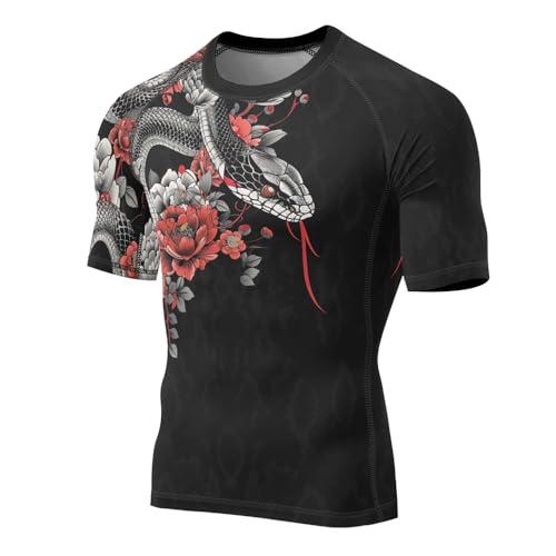 FORMONIES Snake Themed Rash Guard for Men – Compression Fit Short Sleeve Base Layer for MMA, BJJ & Combat Sports2