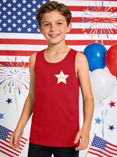 Image of Ithalt Girls 4th of July Tank Top for Kids Boys USA Patriotic Shirt American Flag Tshirt Red White and Blue Sleeveless