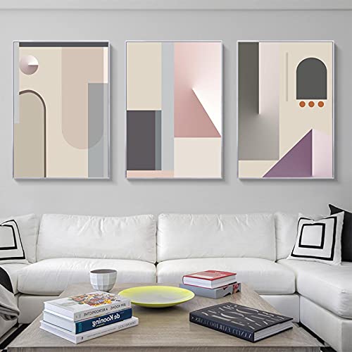 Tableau géométrique rose et gris 40x60cm art abstrait pour salon