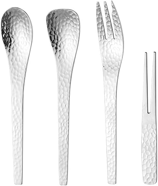 Silverware Flatware Set, 4/16/24/32 Pieces Hammered 304 Stainless Steel Dessert Forks And Spoons, Dessert Cakes, Hammered Fruit Forks, Ice Cream Spoons (Color : Gold, Size : 4Set-16Pcs)