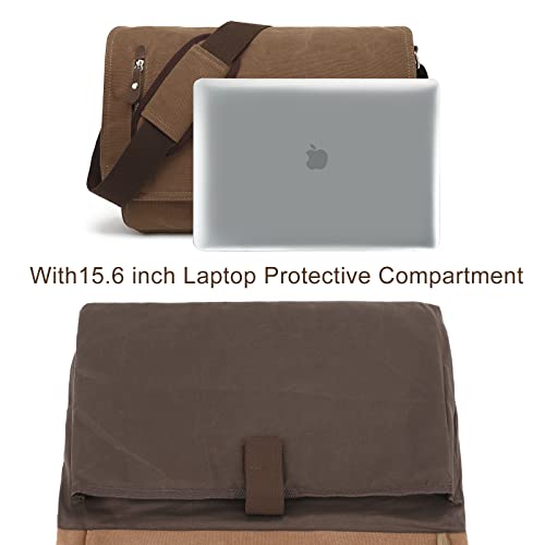 15.6 Inch Messenger Bag,Casual Shoulder Sling Bag Canvas Satchel Bag Crossbody Bags For Men Women Work Office Laptop Bag - Coffee #TOP4