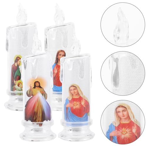 Lámpara de vela LED de Jesús con luz cálida y base católica reutilizable para misa (Pack de 4) 7