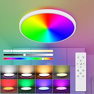 Osairous Plafonnier LED Dimmable , 24W RGB Lampe De Plafond Moderne, 6 Couleurs RéTroéClairage Luminaire éTanches , Plafonnier TéLéCommandé Pour Salon Chambre Salle De Bain Cuisine ø28CM 2200LM
