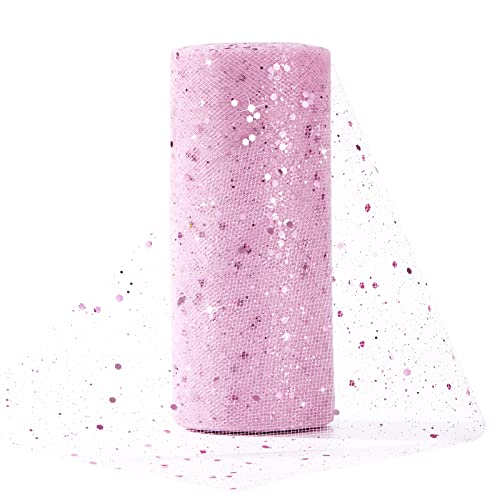Rouleau de Tulle 15cm x 25Yards Bobine de Tulle avec Paillettes Tulle Ruban pour Décoration Chemin Table Mariage Emballage Tutu Banquet Jupe DIY Rose