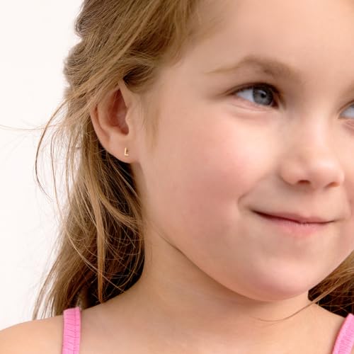 14k Yellow Gold Tiny Initial Letter Screw Back Earrings For Toddlers, Little Girls & Preteens - Personalized and Meaningful Jewelry For Young Preteen Girls - Small Letter Earrings3