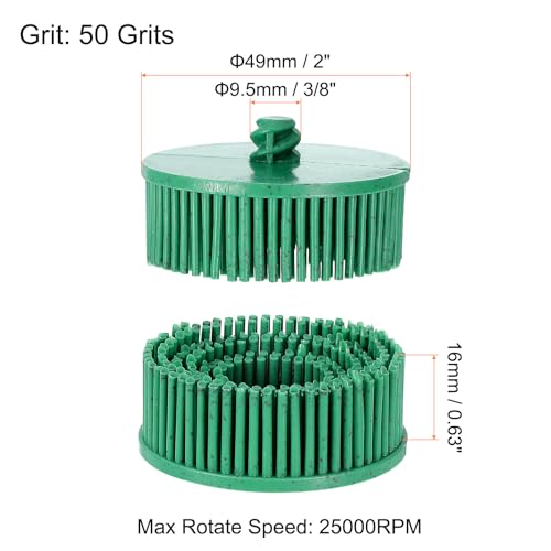 Image of HARFINGTON 2pcs Bristle Disc 2 inch 50 Grit R-Type Abrasive Brush Coarse Bristle Disc Deburring Electric Disc Brush Attachment Abrasive Coating Removal Disc for Metal, Green