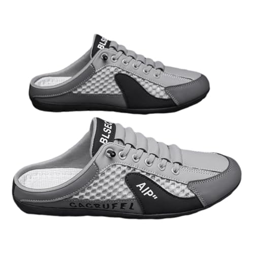 Men's Backless Sneakers Slip On Shoes,Outdoor All-Match Casual Mule Open Back Sneaker,Lightweight,Fashionable,Breathable,for Daily Outing,Shopping,Work Gray