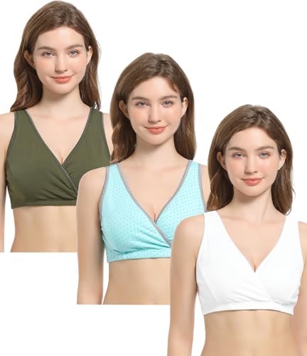 Image of CAKYE 3 Pack Cotton Maternity Nursing Bras Breastfeeding Sleep Bralette