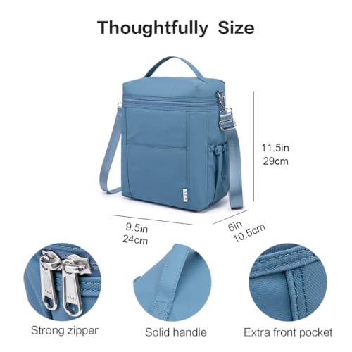 Image of NOL Natural Organic Lifestyle Insulated Lunch Bags for Women Cooler Bag Lightweight Nylon Waterproof Lunch Box For Work (Dusty blue, Large)