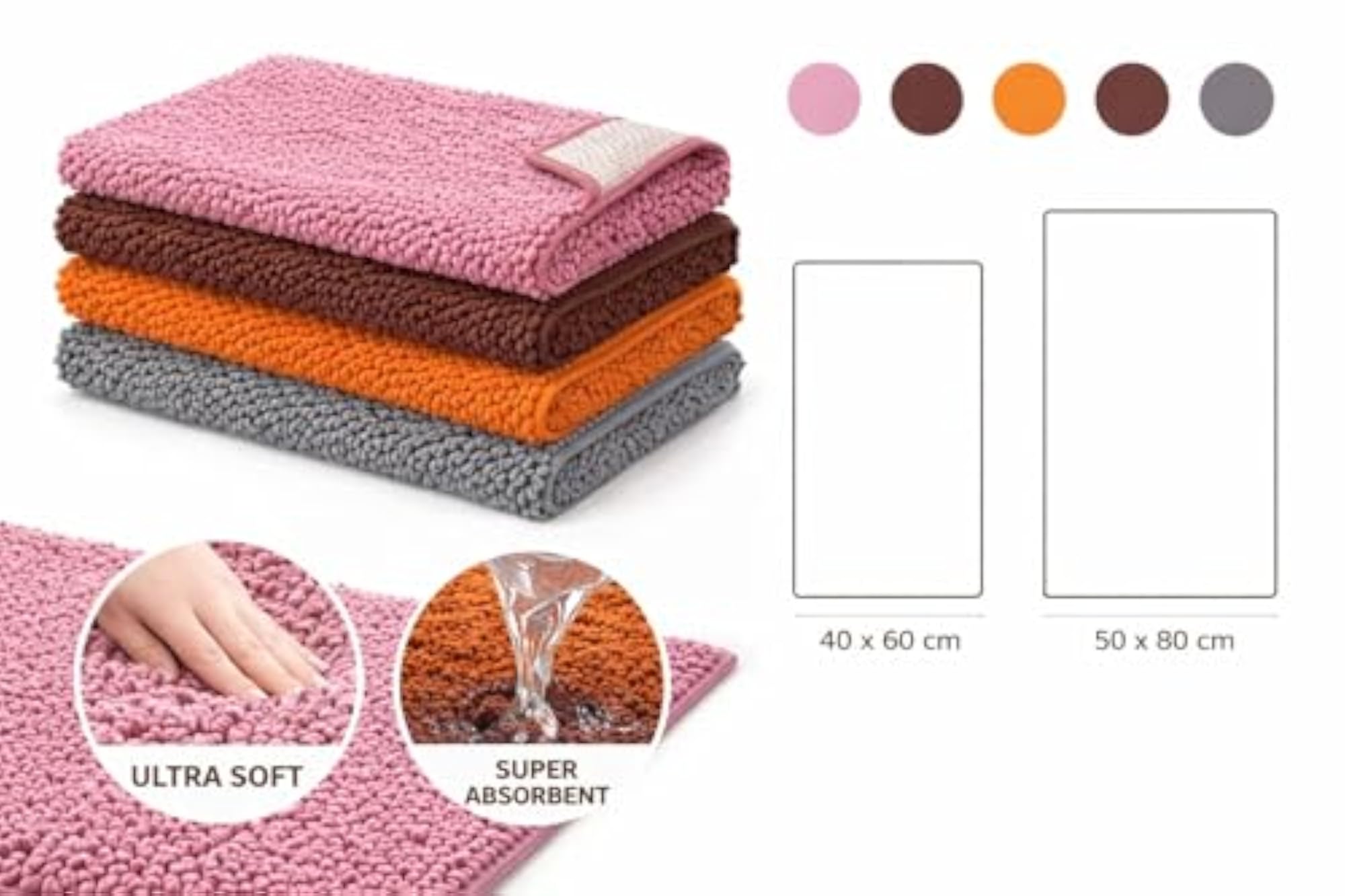 Pink Microfiber Bath Mat, 80x50 cm