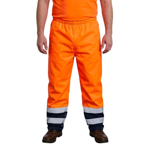 Image of G5 APPAREL Durus Workwear Hi Vis Waterproof Over Trousers Reflective Safety Pants (UK, Alpha, XL, Regular, Regular, Orange/Navy)