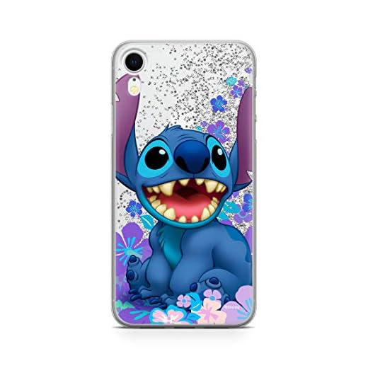 Funda para teléfono móvil de ERT GROUP para Apple iPhone XR Original y con Licencia Oficial de Disney con diseño Stitch 001 Adaptada a la Forma del teléfono móvil, con Efecto desbordante de Purpurina