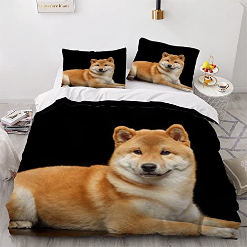 MOUAJ Housse de Couette 140x200 Enfant Chien Akita Japonais Parure de Lit 1 Personne avec Fermeture Éclair 3D Imprimé Hypoallergique 3 pièces Literie Microfibre avec 2 Taie d'oreiller 50x75cm