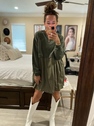 Image of Dokuritu Sweatshirt Dress Women Crew Neck Long Sleeve Patchwork Pullover Tops Flowy Oversized Sweatshirt Mini Dress