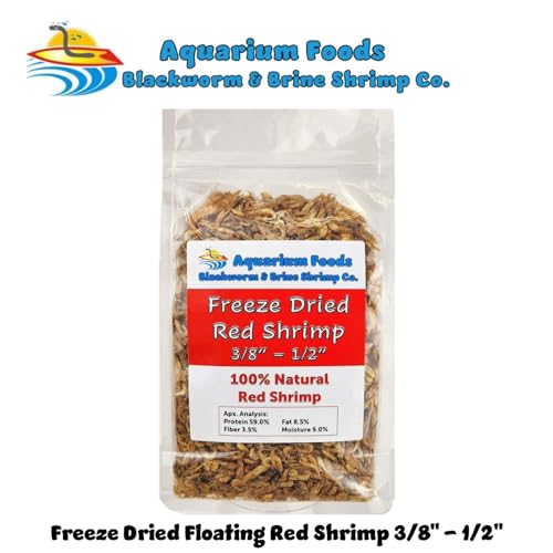 Aquatic Foods Inc. Red Shrimp, 3/8\" to 1/2\" Floating Freeze Dried Red Shrimp for All Tropical Fish, Cichlids, Medium Size Catfish, Marines, Pond Fish, Turtles, Hamsters, Rodents…4.3oz Clear Bag