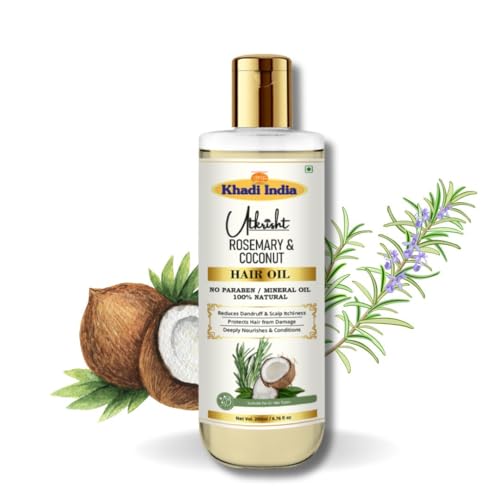 Image of Khadi Rosemary & Coconut Hair Oil 200ml | Oil For Hair Growth, Dry & Frizzy Hair | Non Sticky, Paraben & Mineral Oil Free | Suitable for All Hair Types | Daily Use for Men & Women