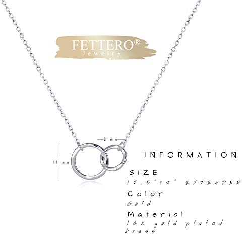 Fettero Pendant Necklace Sliver Interlocking Infinity Hammered Circle Platinum Plated Dainty Simple 2 Generations Jewelry for Women - Image 4