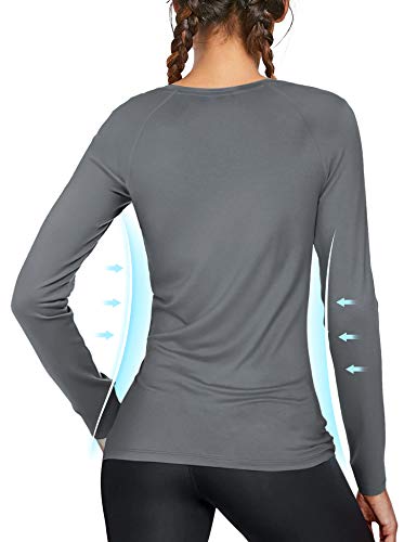 Isnowood ADDUS197515_24_XXL_MEDIUM GRAY Womens Upf 50+ Long Sleeve Workout Running Shirts Quick Dry Outdoor Uv Sun Protection T-Shirt Swimwear thumb #1