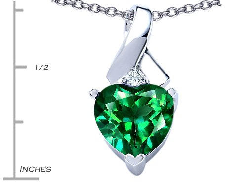 Star K 8Mm Heart Shape Simulated Emerald Ribbon Pendant Necklace Sterling Silver #TOP1