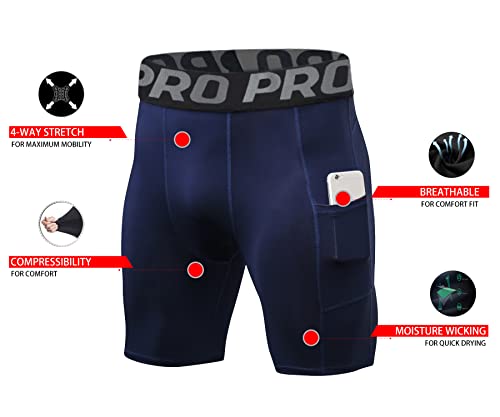 Lanbaosi Compression Shorts For Men With Phone Pockets Pack Biker Running Soccer Athletic Quick Dry Tights Baselayer Underwear #TOP4