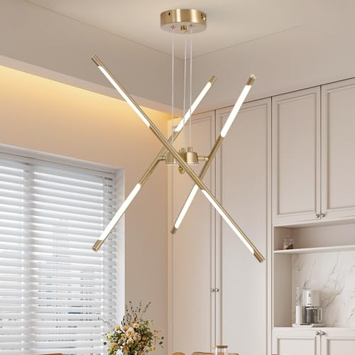 Afirstcght Rotatable 6-Light Gold Chandelier 25.59 in LED Pendant Light Dimmable Brass Chandeliers Hanging Gold Light Fixture for Dining Room Kitchen Island Foyer