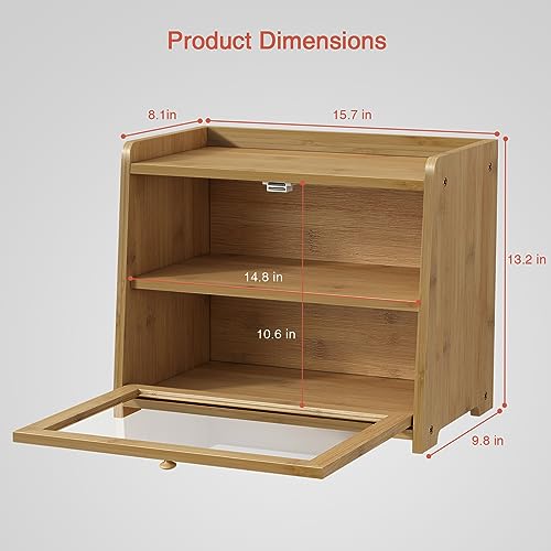 Bamboo Bread Box for Kitchen Countertop, Wooden Kitchen Counter Organizers and Storage for Bread, Coffee, Spices, Snacks, Wood Vintage Breadbox Container for Cabinet, Bedroom, Bathroom