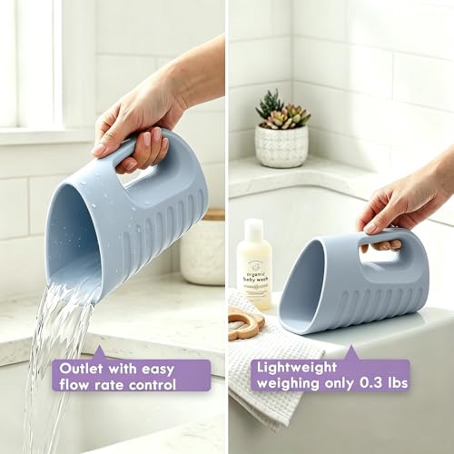 Image of Babylush Baby Bath Rinse Cup & Rinser - 1000ml Soft EVA, 0.3lb Lightweight, BPA-Free Bath Water Pourer, Baby Bath Pitcher, Shower Cup for Kids (Light Blue)