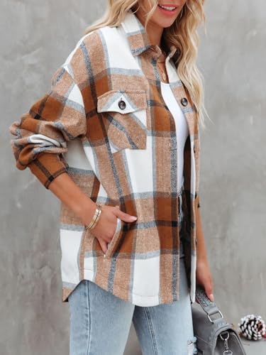 Moss Rose Womens Casual Plaid Shackets Button Down Long Sleeve Jacket Coats Shirts3