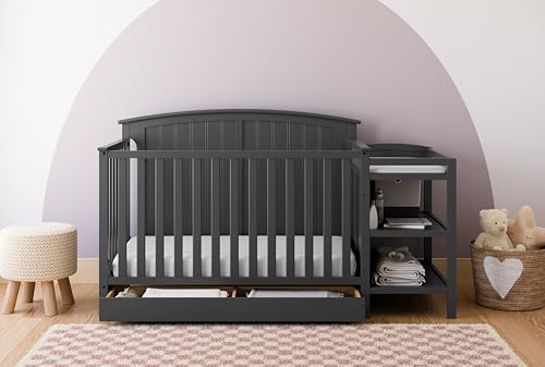 Storkcraft-Steveston-5-in-1-Convertible-Crib-and-Changer-with-Drawer-Gray–GREENGUARD-Gold-Certified-Crib-and-Changing-Table-Combo-with-Drawer-Converts-to-Toddler-Bed-Daybed-and-Full-Size-Bed Storkcraft Steveston 5 in 1 Convertible Crib and Changer with Drawer Gray–GREENGUARD Gold Certified Crib and Changing Table Combo with Drawer Converts to Toddler Bed Daybed and Full Size Bed