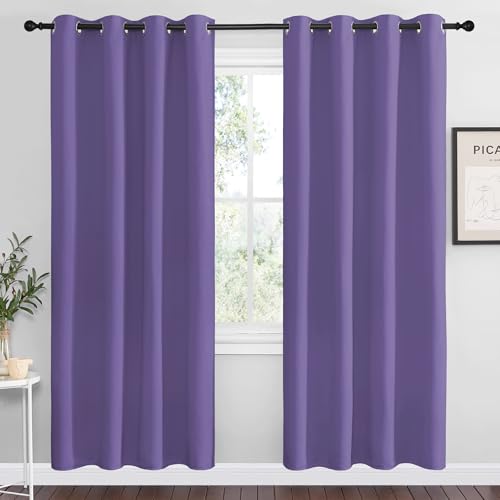 Image of NICETOWN Lilac Purple Blackout Curtains 78 inch Long, 55 inch Wide, 2 Pieces for Office, Dining, Guest Room - Sound Reducing, Heat and Cold Block Panels for Modern Decorative