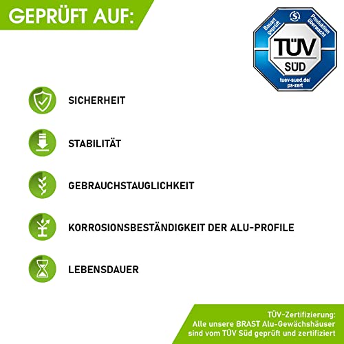 BRAST Gewächshaus Aluminium mit Fundament | 41 Modelle | 130x190x195cm - 490x250x235cm | TÜV geprüft | 6mm Hohlkammerplatten | rostfrei wetterfest temperaturbeständig | 250x190x195cm Silber – Bild 5
