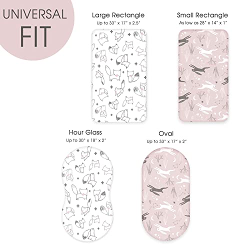 Image of GRSSDER Stretchy Ultra Soft Fitted Bassinet Sheet Set 2 Pack, Universal Fit for Bassinets Baby Cradle Moses Basket Oval Rectangle Pad /Mattress, Cute Foxes and Rabbits Bassinet Sheets for Girls