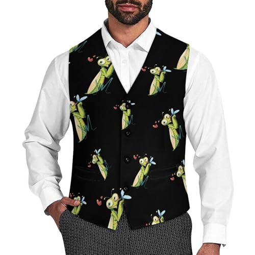 Praying Mantis Eating Mosquito Novelty Men's Suit Vest Funny Formal Dress Vests Business Waistcoat