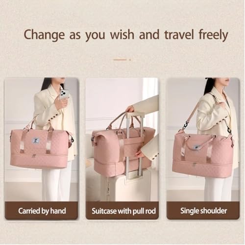 Travel Duffle Bag with Shoe Compartment, Large Weekender Tote for Women,Carry on Overnight Bag,Gym Duffel Bag with Wet Pocket, Hospital Bags for Labor and Delivery ，Pink2