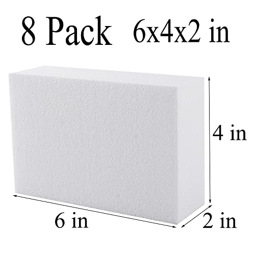 AMZQNART 8 Pack Crafts Foam Blocks, 6x4x2 Square Polystyrene Foam Bricks for Art Sculpting, Flower Arrangements, Sculpture, Modeling, School and Home DIY.