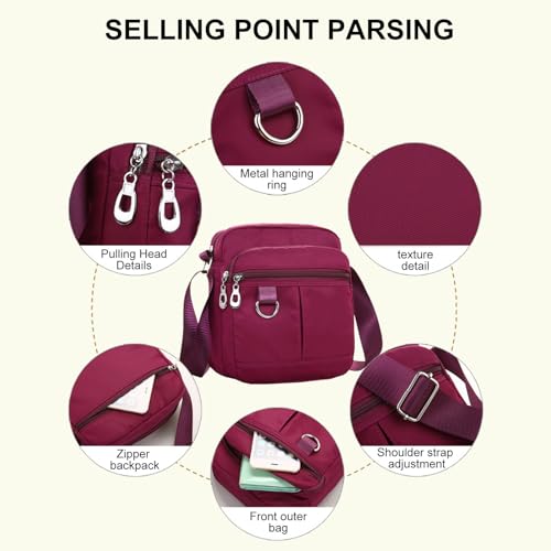Lightweight Nylon Cloth Crossbody Bag for Women, Portable Multi Compartment Casual Shoulder Bag, for Travel or Sports3